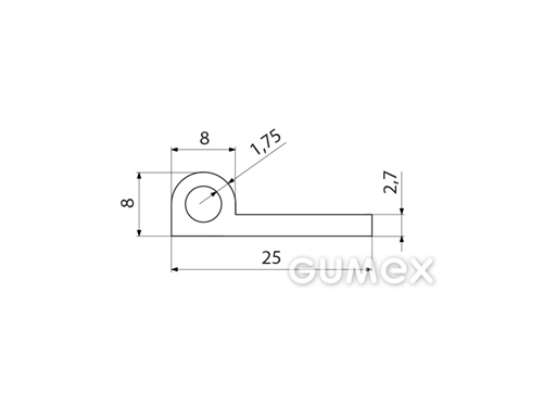 "P" Silikonprofil mit Loch, 25x8/2,7mm, 60°ShA, -60°C/+180°C, transparent, 